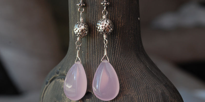 pink chalcedony  briolettes with bali sterling silver