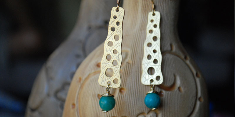 blue turquoise beads and matt gold plated pendants