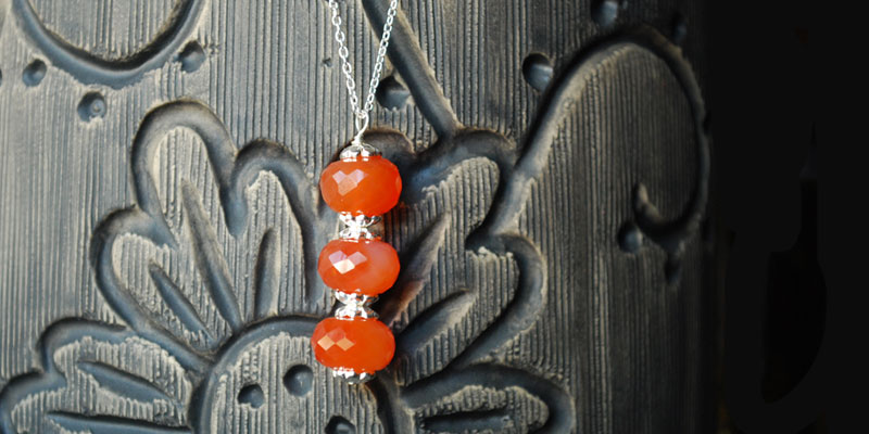 carnelian faceted rondelles drop pendant in sterling silver necklace